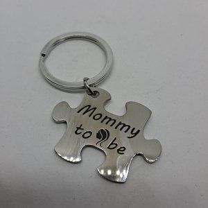 Mommy To Be Pregnancy Keychain Puzzle Piece Pregnant Silver Metal